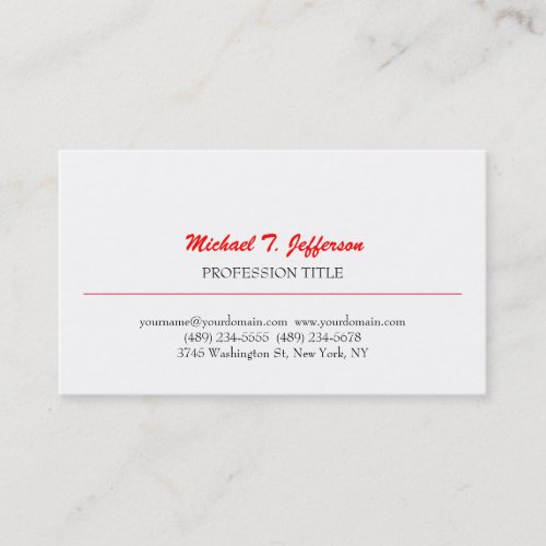 Retro Classical Elegant Plain Simple Red White Business Card
