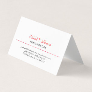 Retro Classical Elegant Plain Simple Red White Business Card
