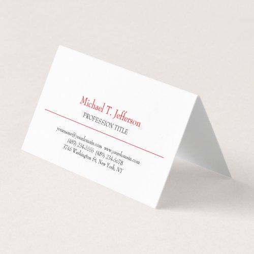 Retro Classical Elegant Plain Simple Red White Business Card