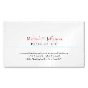 Retro Classical Elegant Plain Simple Red White Business Card Magnet