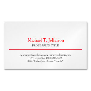 Retro Classical Elegant Plain Simple Red White Business Card Magnet