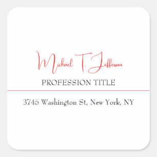 Retro Classical Elegant Plain Simple Red White Square Sticker