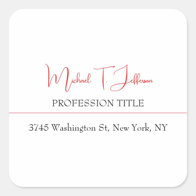 Retro Classical Elegant Plain Simple Red White Square Sticker (Front)