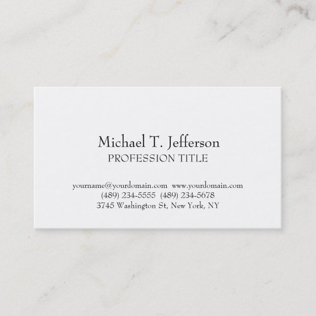 Retro Classical Elegant Plain Simple White Business Card (Front)