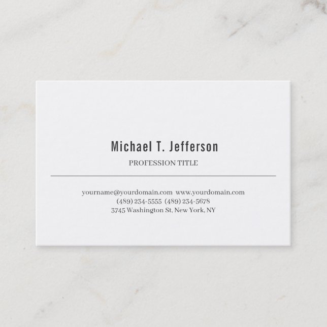 Retro Classical Elegant Plain Simple White Business Card (Front)