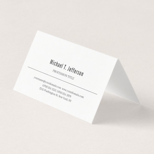 Retro Classical Elegant Plain Simple White Business Card (Front)