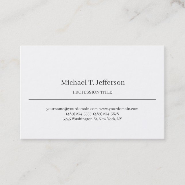 Retro Classical Elegant Plain Simple White Business Card (Front)
