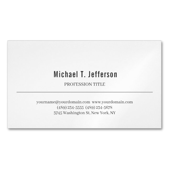 Retro Classical Elegant Plain Simple White Business Card Magnet (Front)