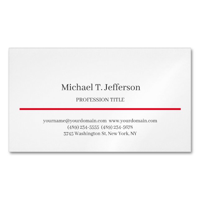 Retro Classical Elegant Plain Simple White Business Card Magnet (Front)