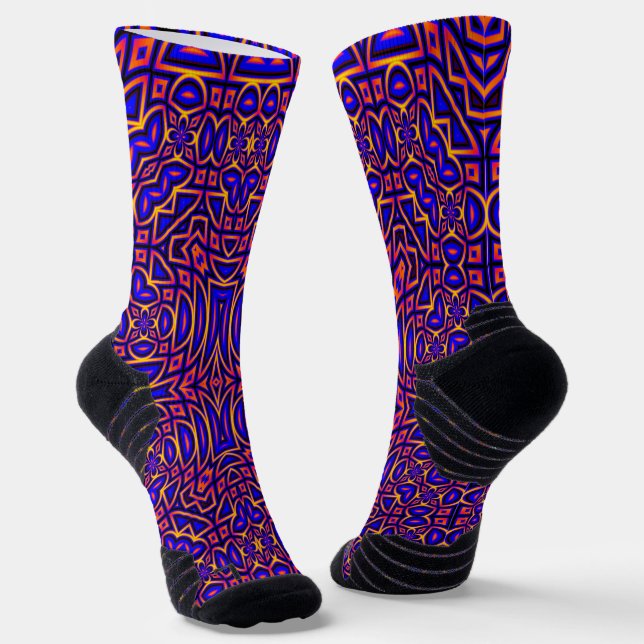 Retro Classy Kaleidoscope Pattern Design Socks (Angled)