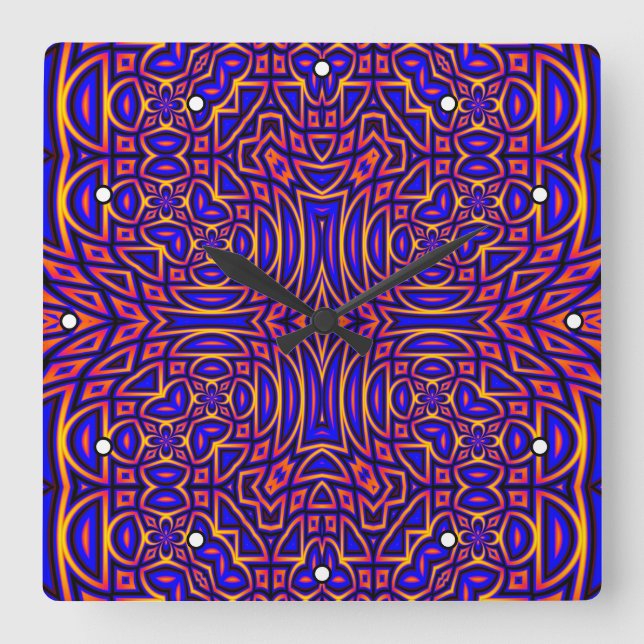 Retro Classy Kaleidoscope Pattern Design Square Wall Clock (Front)