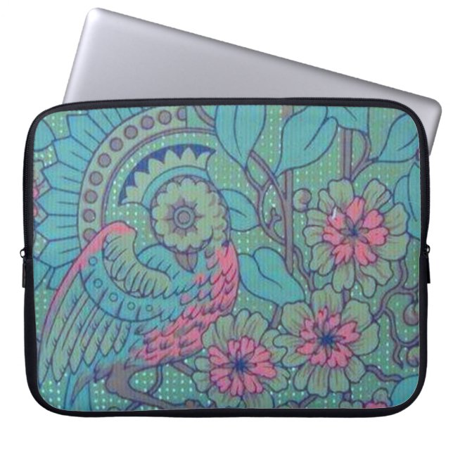 Retro Classy Sassy Sissy Vintage Peacock Teal Pink Laptop Sleeve (Front)