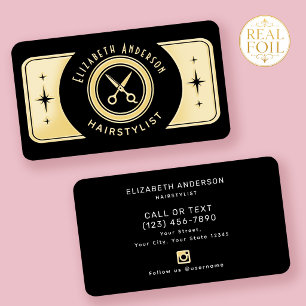 Retro Classy Vintage Black Hairstylist Salon Foil Business Cards