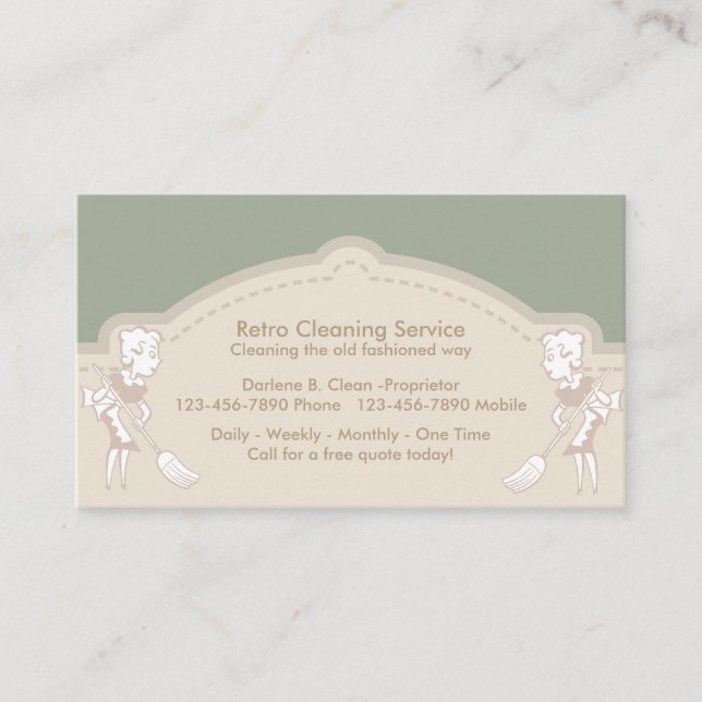 Retro Cleaning Service Business Card (Front)
