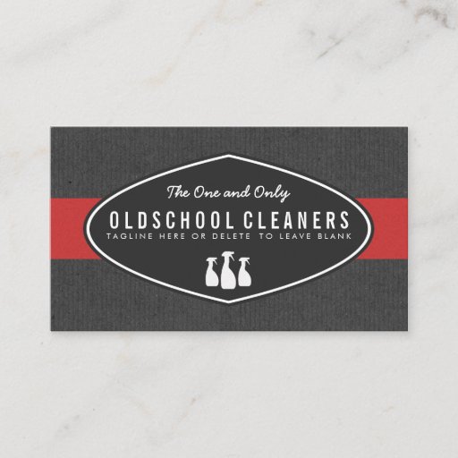 Customizable Retro Cleaning Service Gray and Red Business Cards