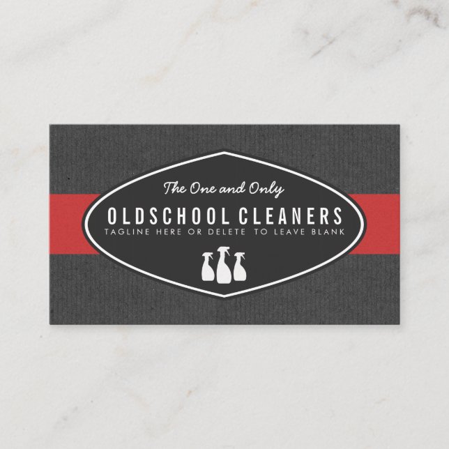 Retro Cleaning Service Gray and Red Business Card (Front)