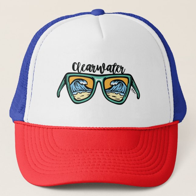 Retro Clearwater Beach artwork in both sides Trucker Hat (Front)