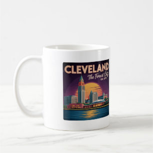 Retro Cleveland Skyline Illustration–Vintage 70s Coffee Mug