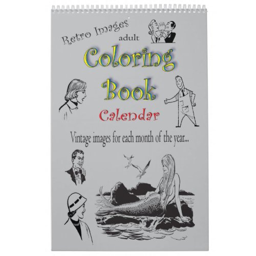 Retro Clip Art Adult Coloring Book Calendar