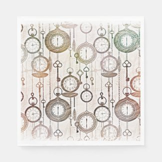 Retro clocks, vintage pocket watches pastel colors napkin