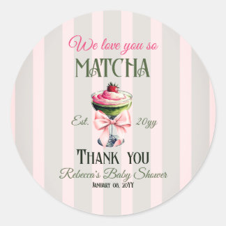 Retro Club Pink Bow Love You Matcha Baby Shower Classic Round Sticker
