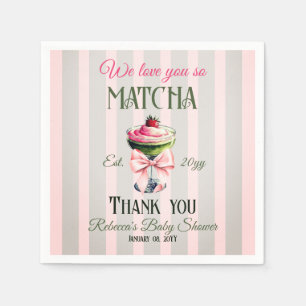 Retro Club Pink Bow Love You Matcha Baby Shower Napkins