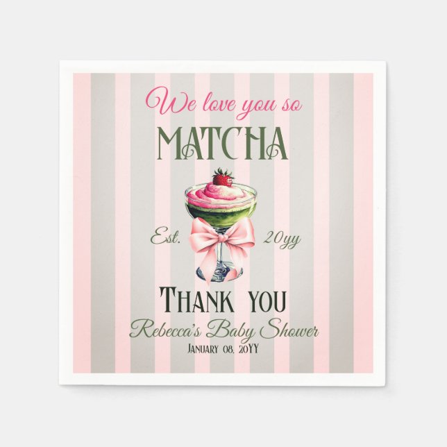 Retro Club Pink Bow Love You Matcha Baby Shower Napkins (Front)