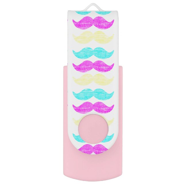 Retro CMY Mustache Pattern Graphic Design Flash Drive (Front Vertical)