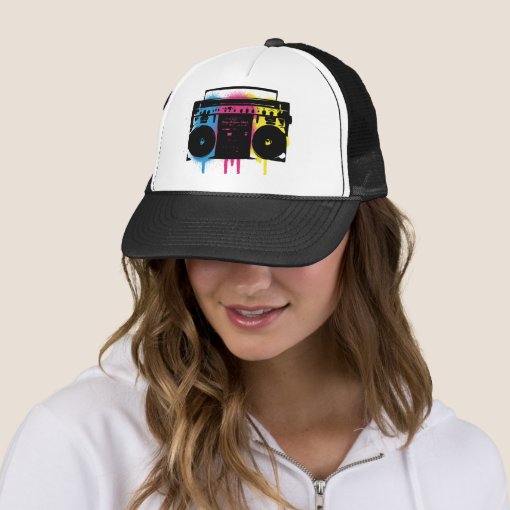 Retro CMYK Boombox Grafitti Spray Paint Design Trucker Hat Zazzle