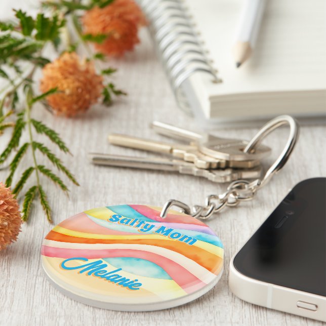 Retro Coastal Beach Aesthetic Mom Keychain (Front Right)