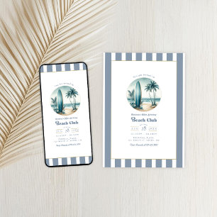 Retro Coastal Beach Club Birthday Party Invitation