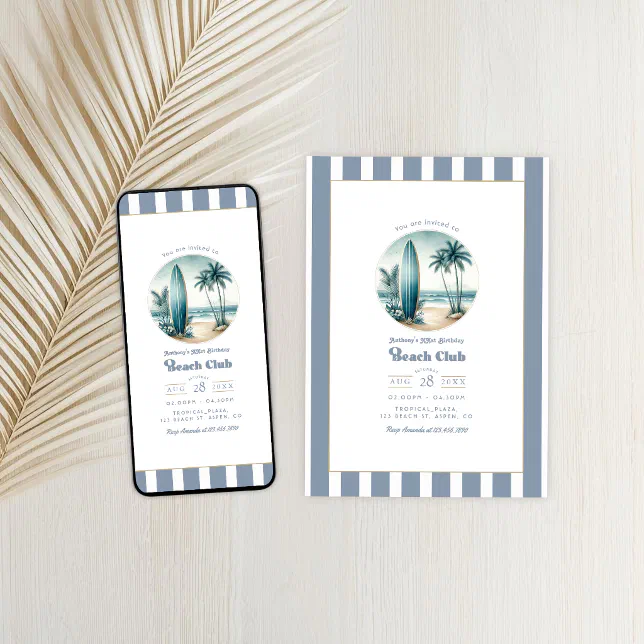 Retro Coastal Beach Club Birthday Party Invitation | Zazzle