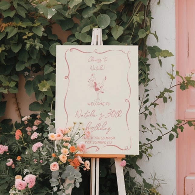 Retro Coastal Birthday 30th Trendy Doddle Welcome Foam Board (Creator Uploaded)