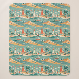 Retro Coastal Lighthouse Sherpa Blanket