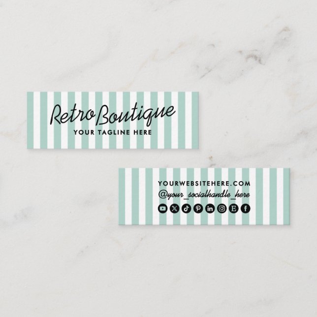 Retro Coastal Striped Mini Business Cards (Front/Back)