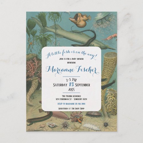 Retro Coastal Under The Sea Baby Shower Invitation Postcard