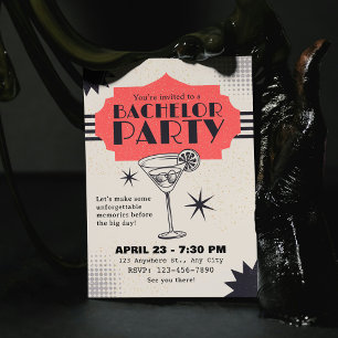 Retro Cocktail Bachelor Party Vintage Guys Night Invitation