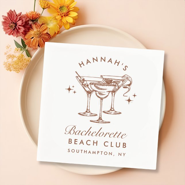 Retro Cocktail Bachelorette Brown Paper Napkins (Creator Uploaded)