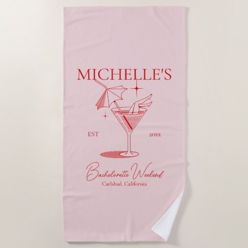 Retro Cocktail Bachelorette Party Beach Towel