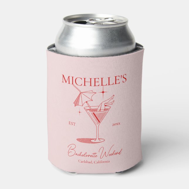 Retro Cocktail Bachelorette Party Can Cooler (Can Front)