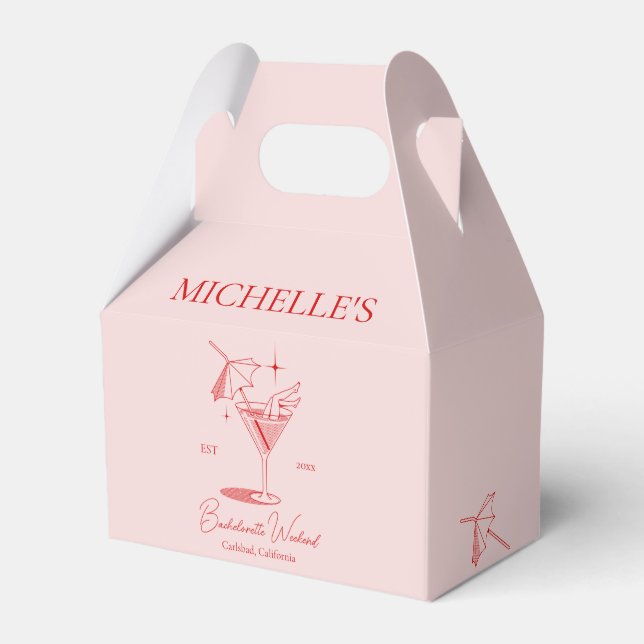 Retro Cocktail Bachelorette Party Favor Boxes (Front Side)