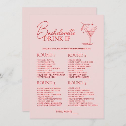 Retro Cocktail Bachelorette Party Game Drink If  Invitation