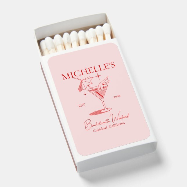 Retro Cocktail Bachelorette Party Matchboxes (Front Open)