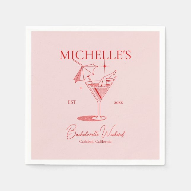 Retro Cocktail Bachelorette Party Napkins (Front)