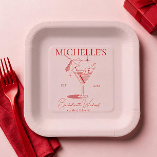 Retro Cocktail Bachelorette Party Paper Plates