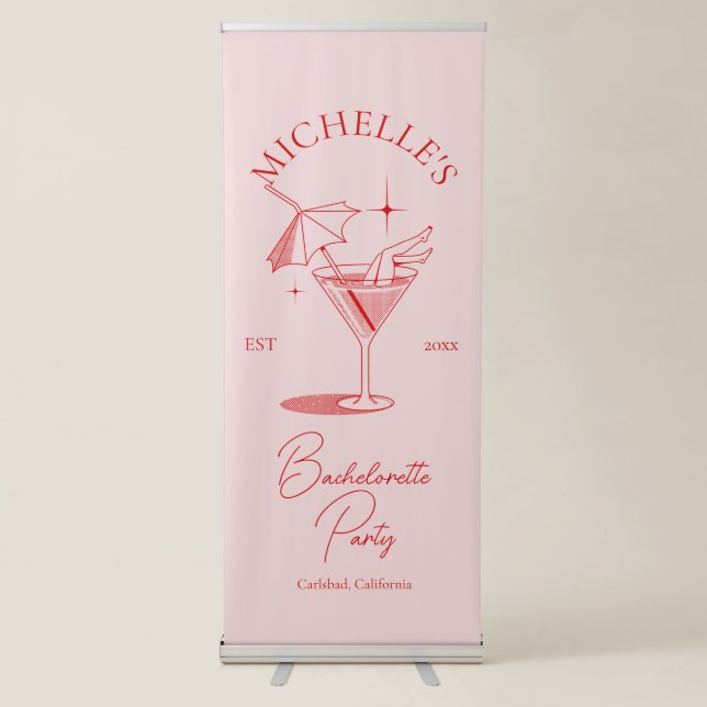 Retro Cocktail Bachelorette Party Retractable Banner (Front)