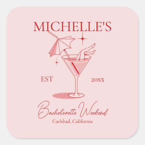 Retro Cocktail Bachelorette Party Square Sticker
