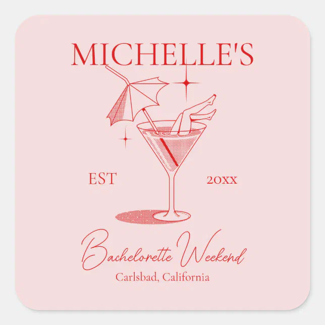 Retro Cocktail Bachelorette Party Square Sticker | Zazzle