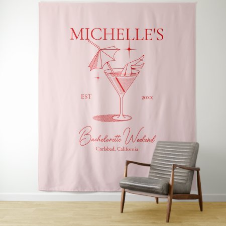 Retro Cocktail Bachelorette Party Tapestry