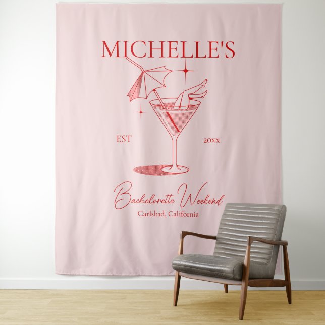 Retro Cocktail Bachelorette Party Tapestry (In Situ)